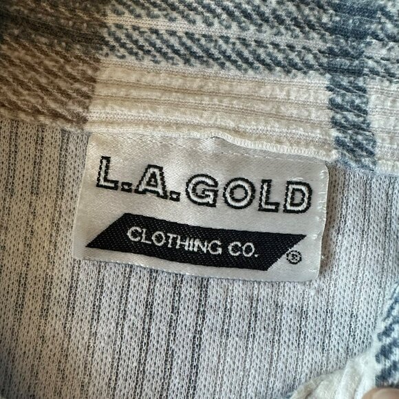 L.A. Gold Plaid Button-Up Shirt Mens Large Cotton Blue & Beige - Picture 4 of 5
